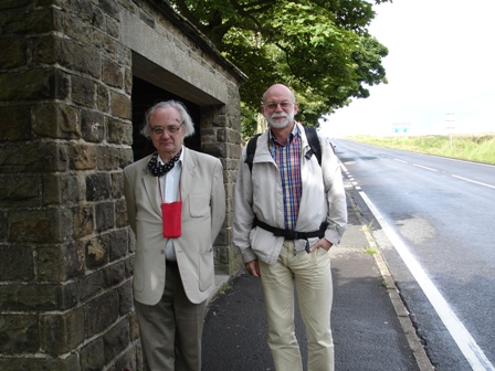 John Beasley (on the left) and Peter Bakker wait for the bus outside the Fox House pub not many miles to the west of Sheffield in July 2009.